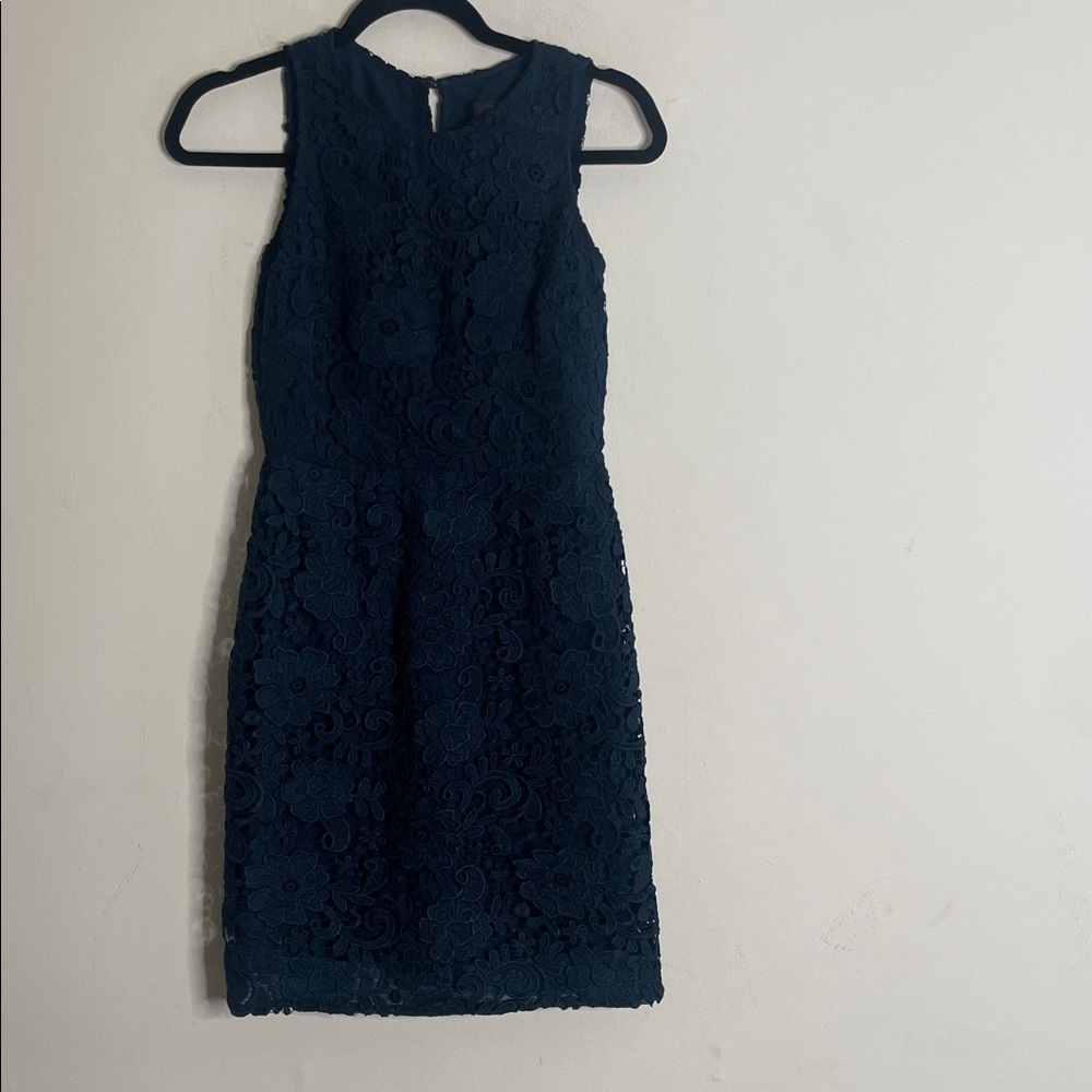 J. Crew Navy Floral Lace Sleeveless Midi Dress